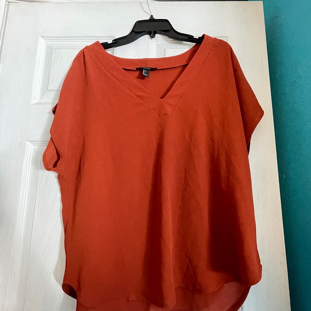 Forever 21 Orange Short Sleeve Relaxed Blouse